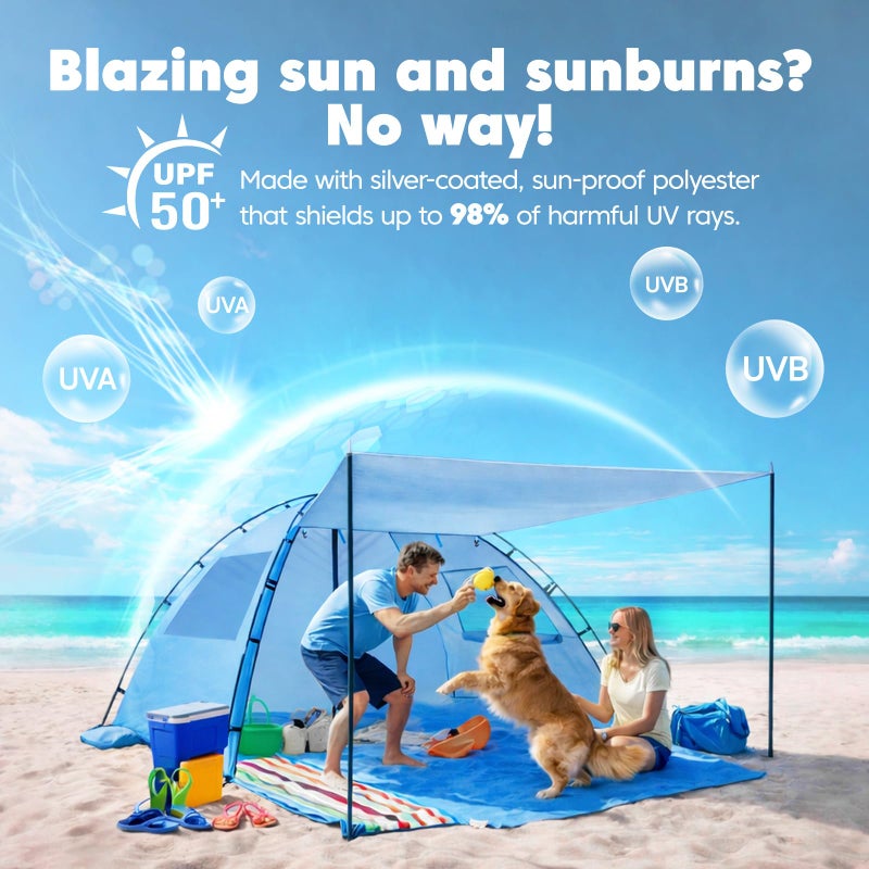Purebox Beach Tent Sun Shelter - 2/3/4 Person UPF 50+ UV Protection Tents with Canopy, Easy Setup Lightweight Beach Shade Tent, Portable Beach Cabana Sun Shade Shelter - Image 4