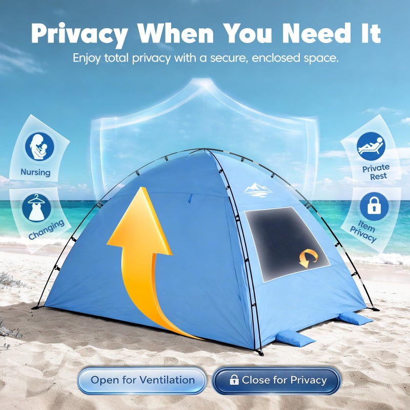 Purebox Beach Tent Sun Shelter - 2/3/4 Person UPF 50+ UV Protection Tents with Canopy, Easy Setup Lightweight Beach Shade Tent, Portable Beach Cabana Sun Shade Shelter - Image 5