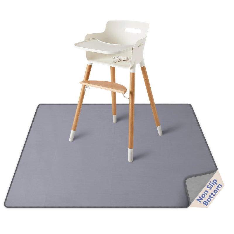 Blissful Diary Baby Splat Mat for Under High Chair, 50.4 x 50.4 Inch Wipeable Splash Mat, Waterproof and Washable, Anti-Slip Floor Protector, Gray - Image 1
