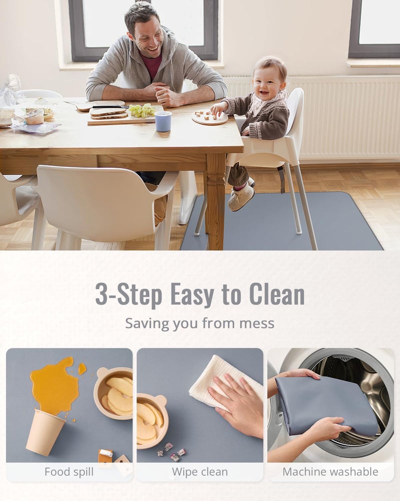 Blissful Diary Baby Splat Mat for Under High Chair, 50.4 x 50.4 Inch Wipeable Splash Mat, Waterproof and Washable, Anti-Slip Floor Protector, Gray - Image 5