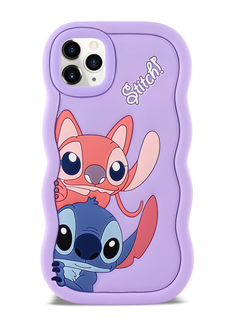 حافظة هاتف من السيليكون الناعم المموج ثلاثية الأبعاد من Lilo and Stitch لهاتف Iphone 14 Pro Max (بنفسجي فاتح) - Image 1