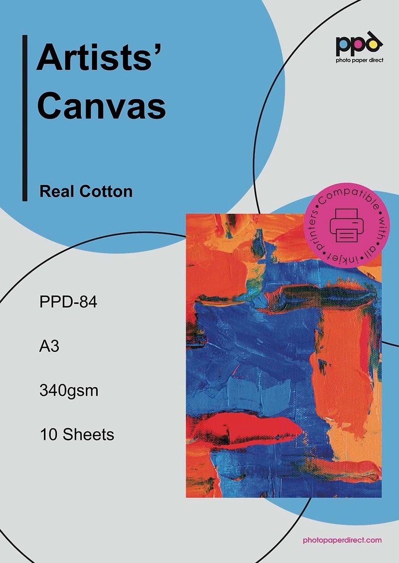 بي بي دي PPD A3 × 10 Inkjet True Art Matt Canvas - 100% Cotton Fine Art Textured Photo Paper PPD-84-10 - Image 1