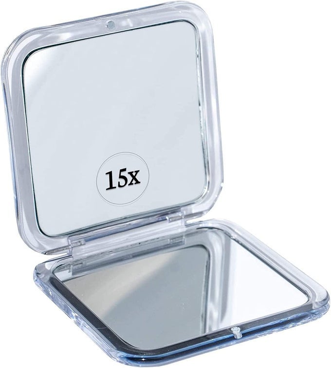 SMALL COMPACT 15X MAGNIFYING MIRROR FOR TRAVEL HANDHELD FOLDABLE LIGHTWEIGHT MINI POCKETSIZED MAGNIFIED MIRROR FOR PURSE SQUARE 33 X 33