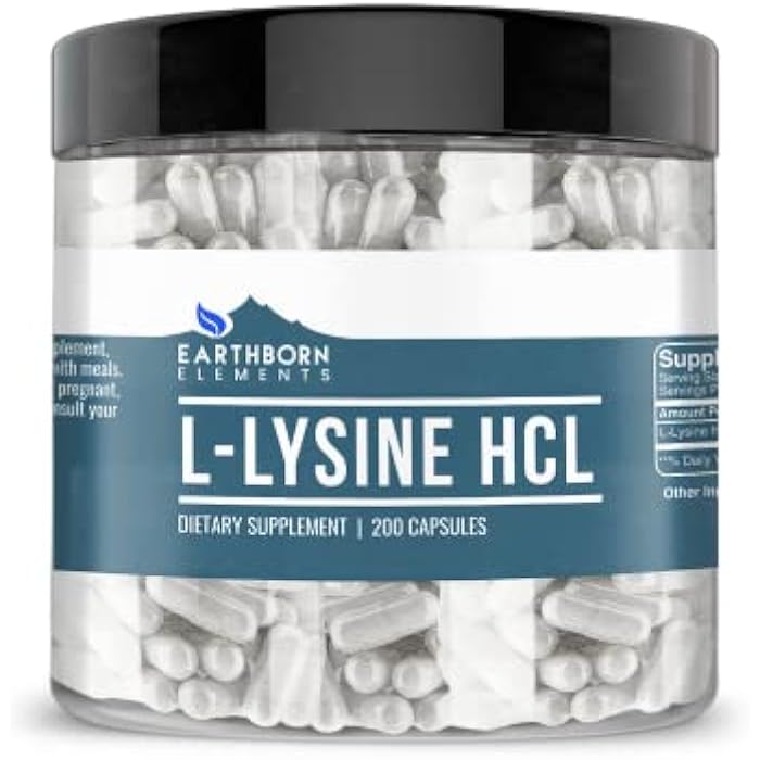 Earthborn Elements L-Lysine HCL 200 Capsules, Pure & Undiluted, No Additives - Image 1