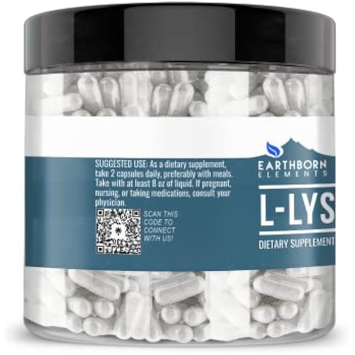 Earthborn Elements L-Lysine HCL 200 Capsules, Pure & Undiluted, No Additives - Image 2
