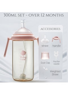 Baby Care Baby feeding Bottle with 13° Incline Nipple Design, Baby Milk Bottle Anti-Colic Learner Cup with Handle, BPA-Free, Easy to Feed, Multi-Use Baby Bottle Pink 300ml  - Image 1