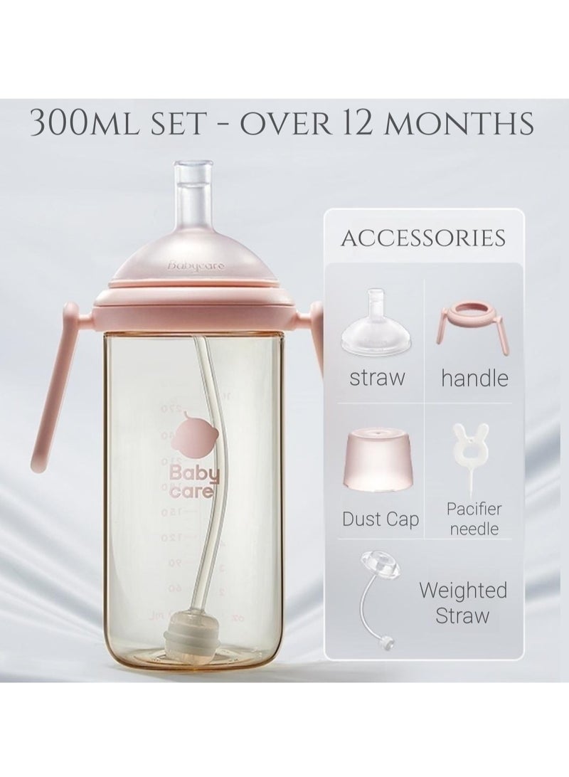 Baby Care Baby feeding Bottle with 13° Incline Nipple Design, Baby Milk Bottle Anti-Colic Learner Cup with Handle, BPA-Free, Easy to Feed, Multi-Use Baby Bottle Pink 300ml - Image 1