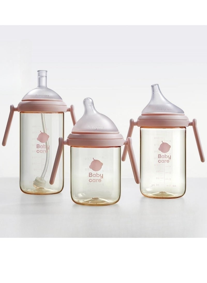 Baby Care Baby feeding Bottle with 13° Incline Nipple Design, Baby Milk Bottle Anti-Colic Learner Cup with Handle, BPA-Free, Easy to Feed, Multi-Use Baby Bottle Pink 300ml - Image 4