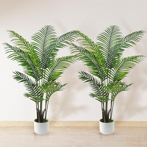 Artificial Palm Tree 4FT Suntee Fake Tree with White Tall Planter 2 Pack Faux Tropical Areca Floor Plant in Pot Artificial Silk Plant for Home Office Living Room Decor Indoor