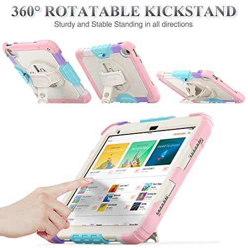 SEYMAC stock Case for iPad (A16) 11th/10th Generation 11''/10.9'' 2025/2022, Full-Body Drop Protection Case with Screen Protector &360° Rotate Hand Strap/Stand, Yellowish+Pink - Image 3