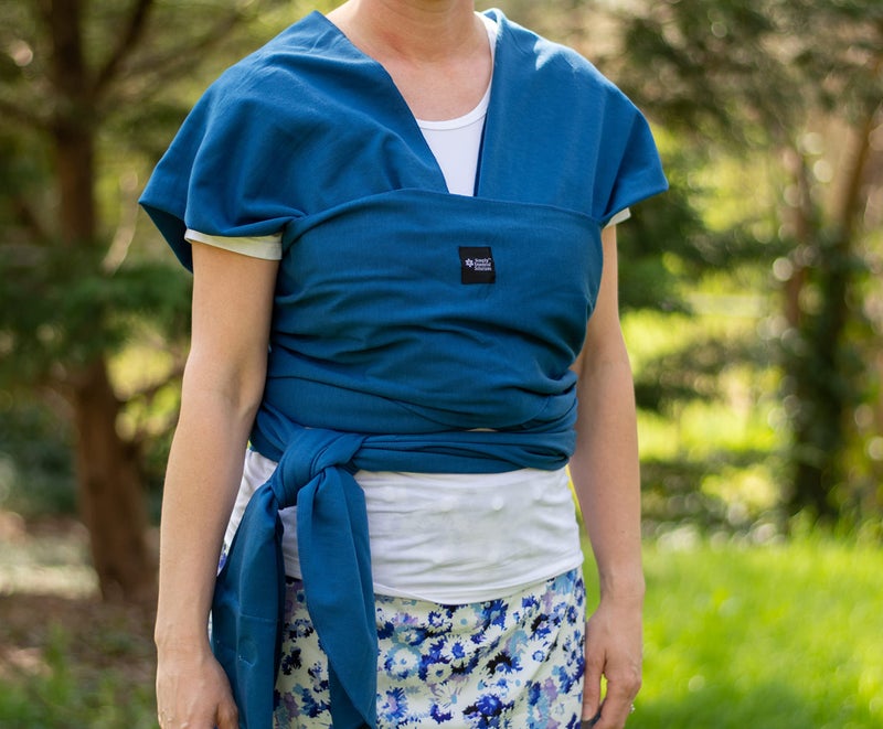 Simply Essential Solutions Baby Wrap Carrier Soft, Stretchy, Cotton Baby Wrap, Baby Sling, Nursing Cover Up for use with Newborn-Toddler: Evenly distributes Weight for More Comfortable Carrying (Indigo) - Image 4