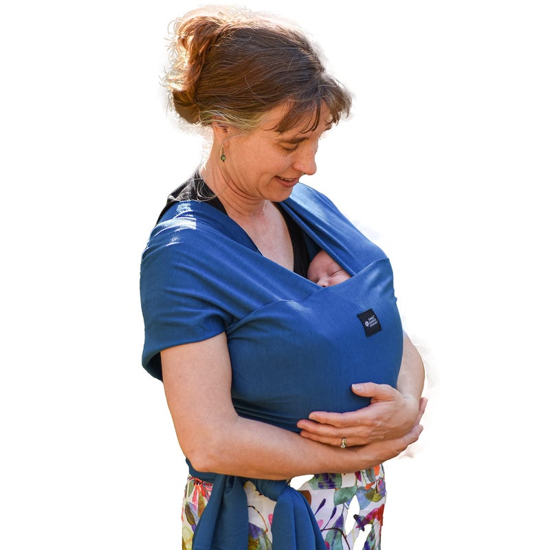 Simply Essential Solutions Baby Wrap Carrier Soft, Stretchy, Cotton Baby Wrap, Baby Sling, Nursing Cover Up for use with Newborn-Toddler: Evenly distributes Weight for More Comfortable Carrying (Indigo) - Image 1