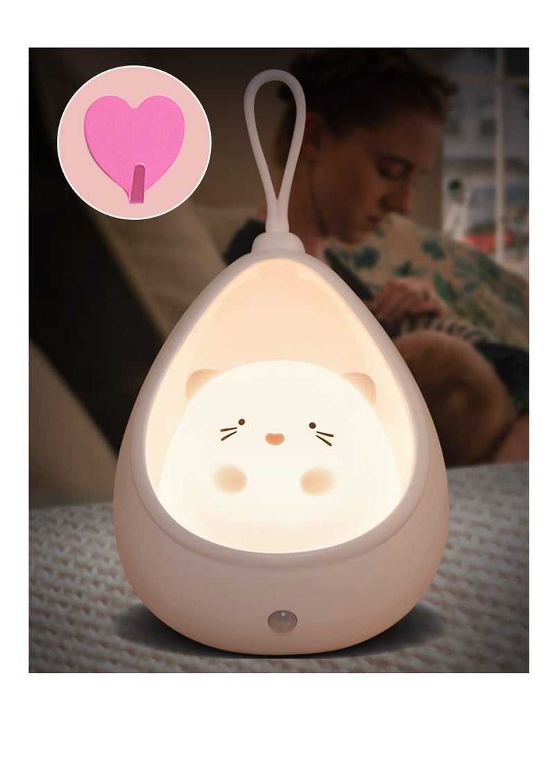 شو وو Cute Cat Night Light Kids, Baby with Sensor, Rechargeable Kids Light, Warm White LED NightLights for Children, Bedroom, Gift Girl, - Image 1