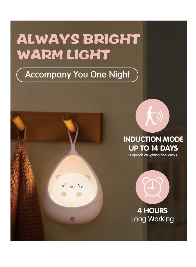 شو وو Cute Cat Night Light Kids, Baby with Sensor, Rechargeable Kids Light, Warm White LED NightLights for Children, Bedroom, Gift Girl, - Image 2