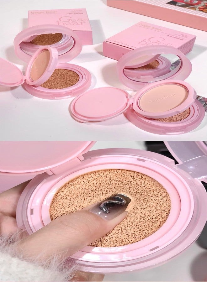 Gege Bear 2-in-1 Cushion Foundation & Compact Powder for Women | Hydrating Formula + Oil Control Powder | Sleek Pink Travel-Ready | Perfect for Fair to Natural Skin Tones | Buildable Coverage That Blurs and Brightens | (02# Natural Color, 13g Cushion Foundation + 7g Compact Powder) - Image 5