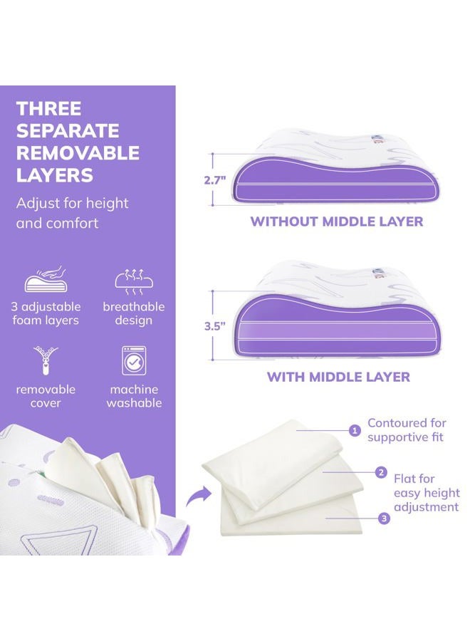 MLILY Kids Pillow for Sleeping, Adjustable Kids Memory Foam Pillow for Bed Set, Breathable and Soft Pillows for Kids Boy Girl, CertiPUR-US Certified, 12x20 Inch, Purple - Image 2