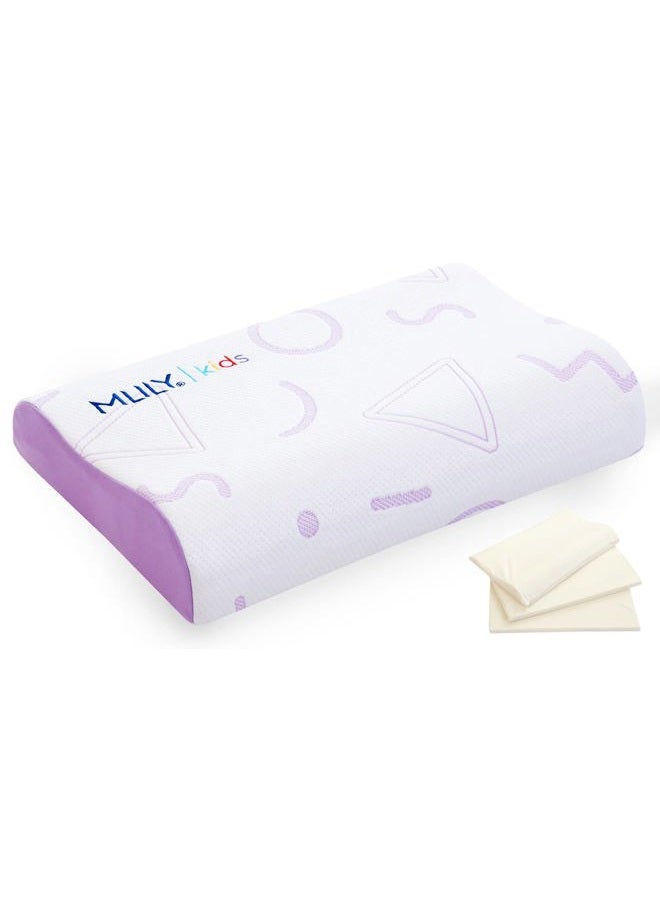MLILY Kids Pillow for Sleeping, Adjustable Kids Memory Foam Pillow for Bed Set, Breathable and Soft Pillows for Kids Boy Girl, CertiPUR-US Certified, 12x20 Inch, Purple - Image 1