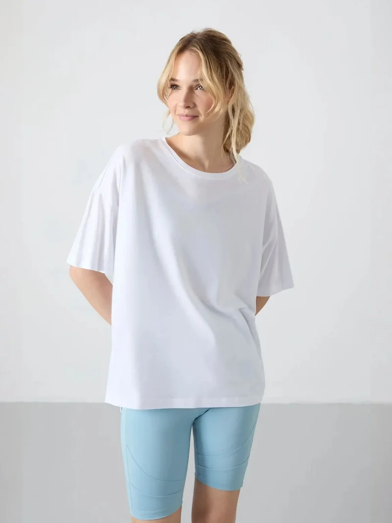 تومي لايف TOMMY Oversized Cotton-Modal Crew Neck T-Shirt
