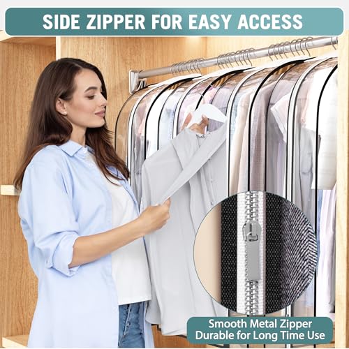 Liuoud Clear Garment Bag for Hanging Clothes 10” Gusseted, 50” Suit Bags for Open Closet Storage Plastic Clothes Cover for Coat, Dress, Shirts, Fur, Jacket, Wardrobe Protectors, 4 Pack - Image 3