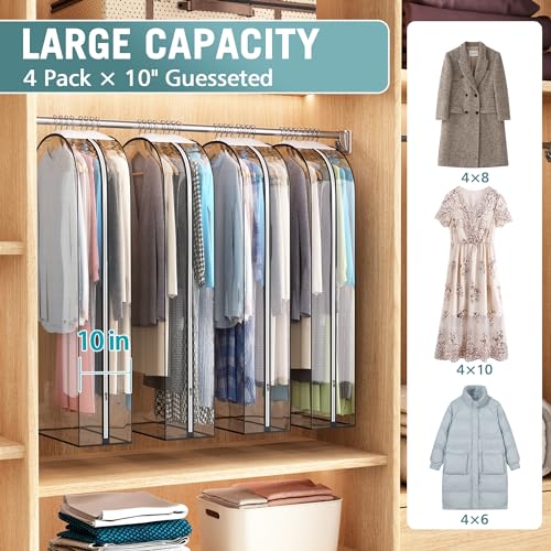 Liuoud Clear Garment Bag for Hanging Clothes 10” Gusseted, 50” Suit Bags for Open Closet Storage Plastic Clothes Cover for Coat, Dress, Shirts, Fur, Jacket, Wardrobe Protectors, 4 Pack - Image 2