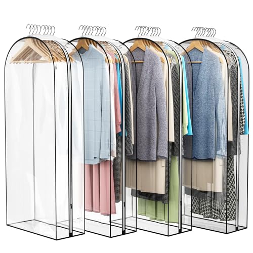 Liuoud Clear Garment Bag for Hanging Clothes 10” Gusseted, 50” Suit Bags for Open Closet Storage Plastic Clothes Cover for Coat, Dress, Shirts, Fur, Jacket, Wardrobe Protectors, 4 Pack - Image 1