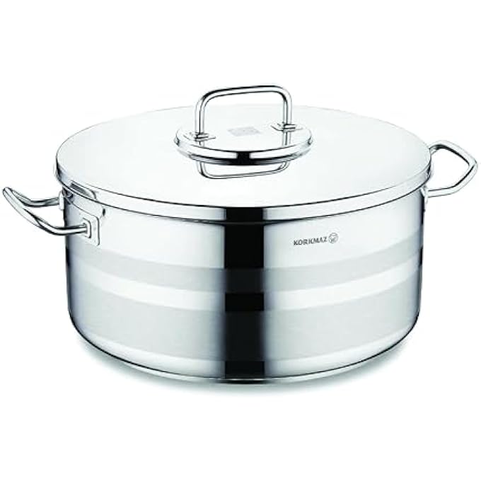 كوركماز طاجن أسترا 2 منخفض 36×17 سم، قاعدة ساندوتش، قاعدة حث، وعاء من الفولاذ المقاوم للصدأ ثلاثي الطبقات، آمن للاستخدام في غسالة الأطباق، وعاء مرق Ka2039 - Image 4