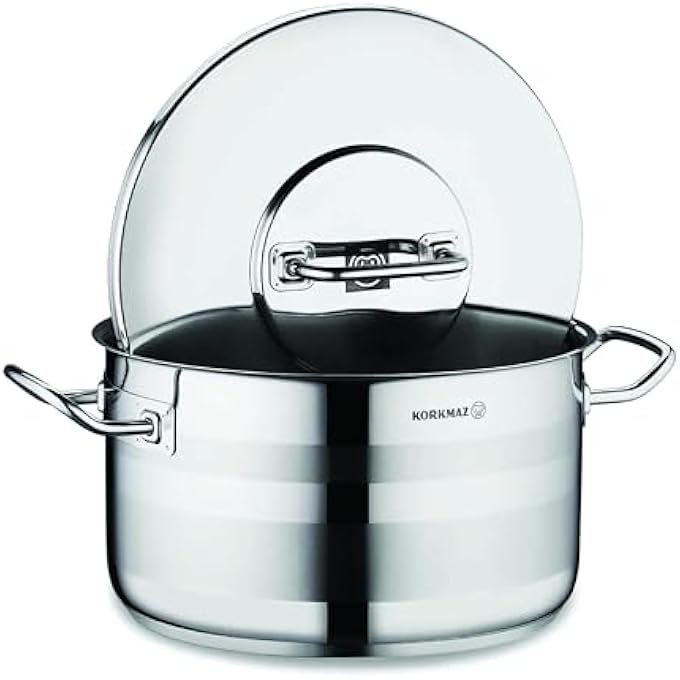 كوركماز طاجن أسترا 2 منخفض 36×17 سم، قاعدة ساندوتش، قاعدة حث، وعاء من الفولاذ المقاوم للصدأ ثلاثي الطبقات، آمن للاستخدام في غسالة الأطباق، وعاء مرق Ka2039 - Image 2