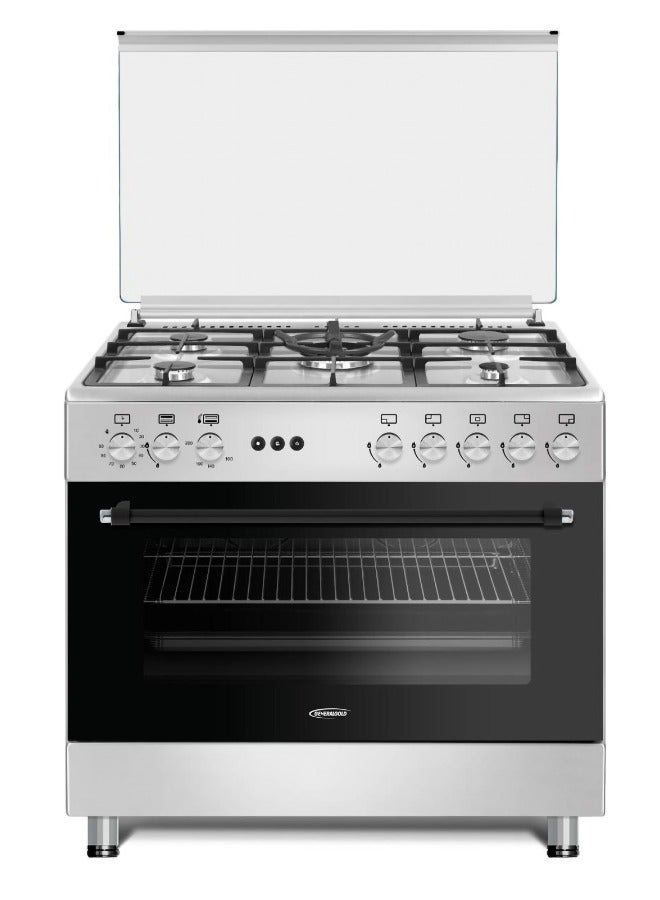 GeneralGold General Gold 90x60 cm Freestanding Gas Cooker with 5 Burners, Gas Oven and Grill with Cooling Fan, Triple Glass Door, Push Button Ignition, Full FFD, Sabaf Burners - Image 1