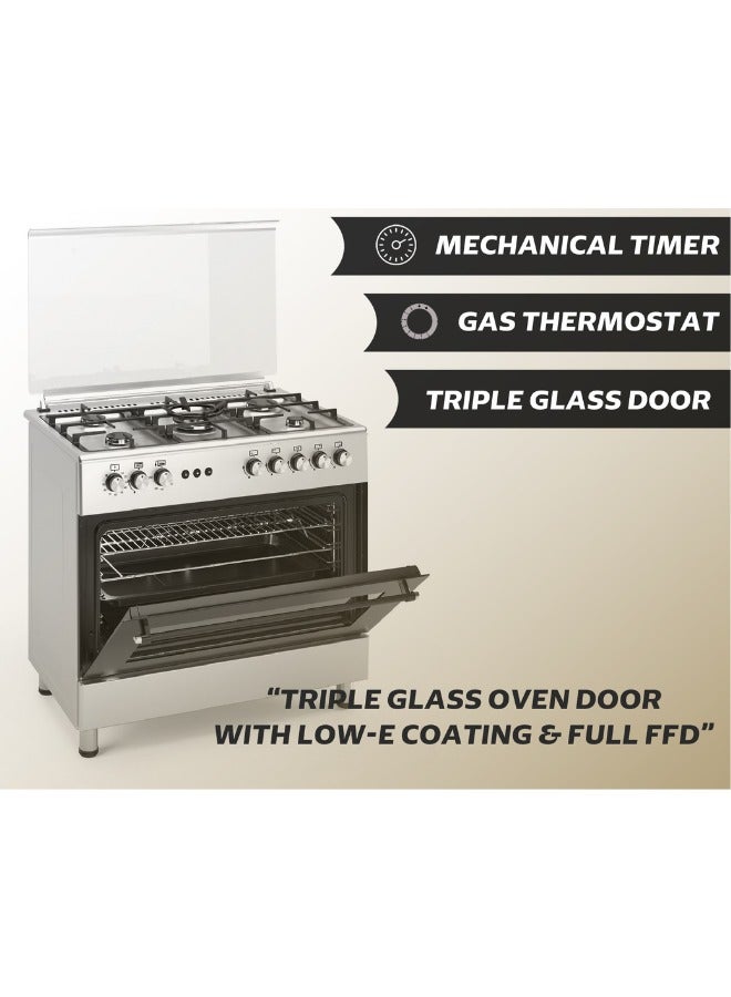 GeneralGold General Gold 90x60 cm Freestanding Gas Cooker with 5 Burners, Gas Oven and Grill with Cooling Fan, Triple Glass Door, Push Button Ignition, Full FFD, Sabaf Burners - Image 5