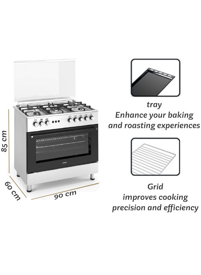 GeneralGold General Gold 90x60 cm Freestanding Gas Cooker with 5 Burners, Gas Oven and Grill with Cooling Fan, Triple Glass Door, Push Button Ignition, Full FFD, Sabaf Burners - Image 4