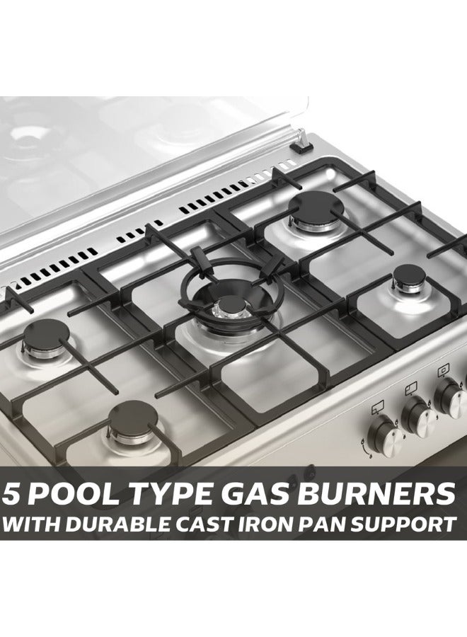 GeneralGold General Gold 90x60 cm Freestanding Gas Cooker with 5 Burners, Gas Oven and Grill with Cooling Fan, Triple Glass Door, Push Button Ignition, Full FFD, Sabaf Burners - Image 2