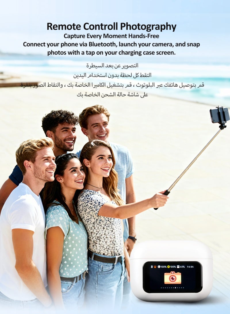 ISKU Wireless Earbuds Bluetooth Earphones Visual Screen Headphones ANC In-Ear Buds with Display TWS BT5.4 Touch Screen Headset Noise Cancellation IPX7 Headphones with Answering Calls Remote Control Taking Photos - Image 4