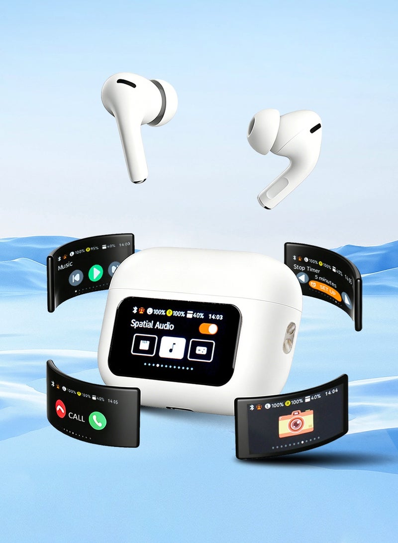 ISKU Wireless Earbuds Bluetooth Earphones Visual Screen Headphones ANC In-Ear Buds with Display TWS BT5.4 Touch Screen Headset Noise Cancellation IPX7 Headphones with Answering Calls Remote Control Taking Photos - Image 1