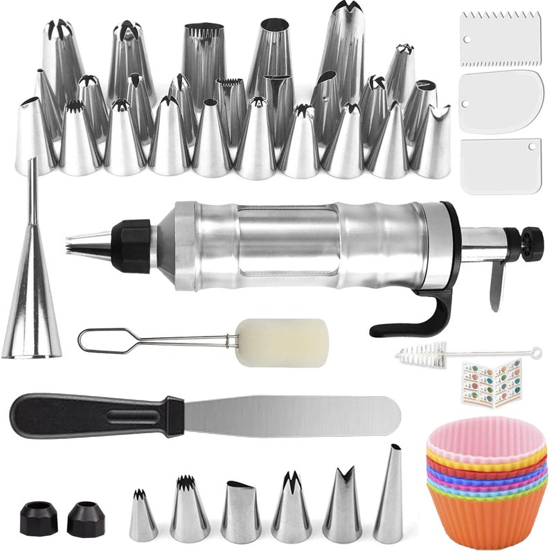 Boyun Dessert Decorating Syringe Set, Icing Piping Kit Stainless Steels Cake Decorating Tools 30 Piping Icing Nozzles Cupcake Decorating Kit - Black - Image 1