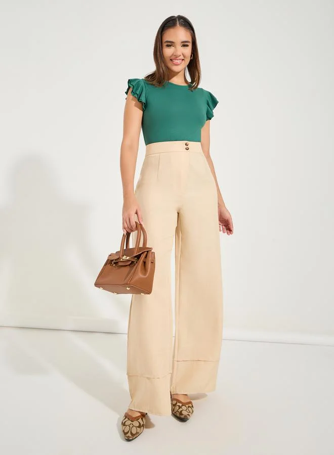Styli Solid Round Neck Frill Sleeve Bodysuit