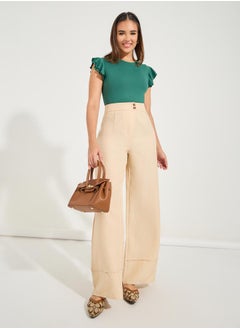 Styli Solid Round Neck Frill Sleeve Bodysuit  - Image 3
