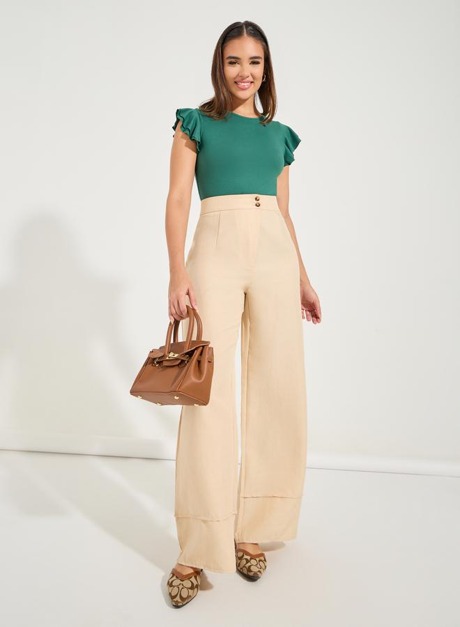 Styli Solid Round Neck Frill Sleeve Bodysuit  - Image 3