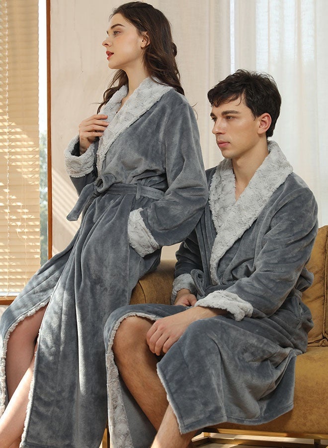 Hanayo Bath Robes Bathrobes Coat For Women & Men V Neck Long Sleeve Sleepwear Warm Unisex Couple Bathrobe Perfect for Everyday Use(Grey,L) - Image 4