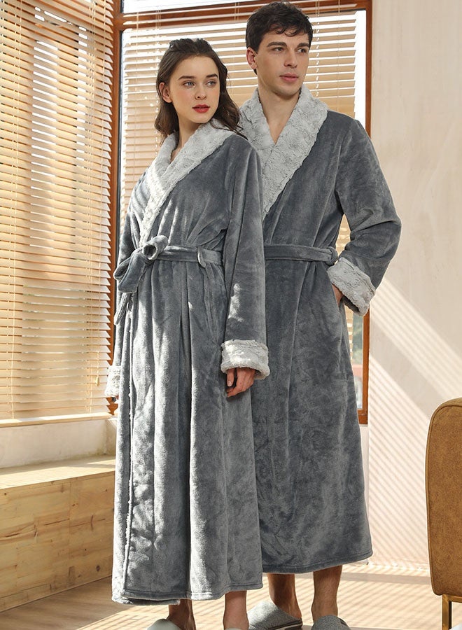Hanayo Bath Robes Bathrobes Coat For Women & Men V Neck Long Sleeve Sleepwear Warm Unisex Couple Bathrobe Perfect for Everyday Use(Grey,L) - Image 3
