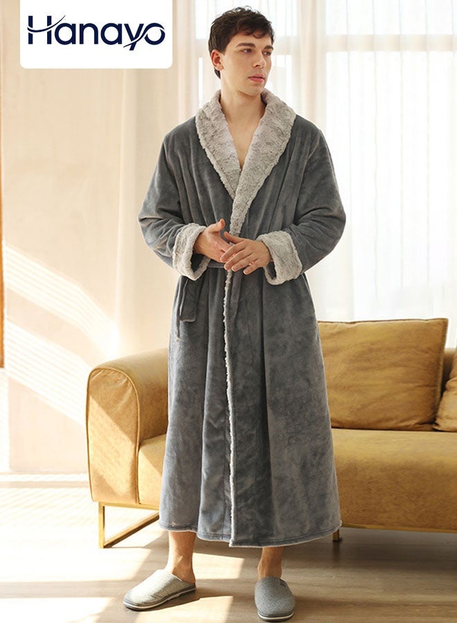 Hanayo Bath Robes Bathrobes Coat For Women & Men V Neck Long Sleeve Sleepwear Warm Unisex Couple Bathrobe Perfect for Everyday Use(Grey,L) - Image 1