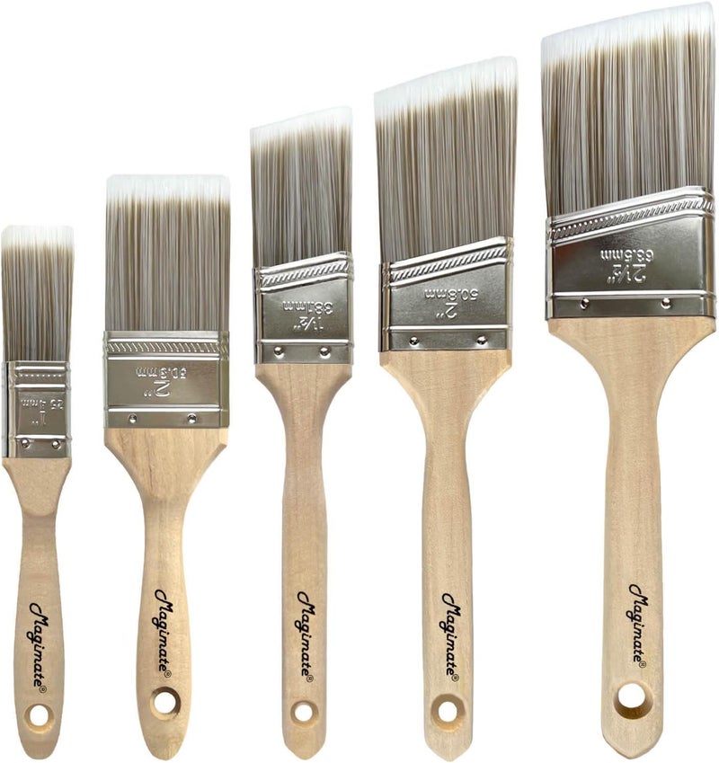 Magimate Wood Stain Brush Angle Sash Paint Brushes for Wall Trim Furniture Painting House Touch ups Assorted Lacquer Brushes 1 inch 1.5inch 2inch 2.5inch Flat Slant Brushes Variety Pack of 5 - Image 1
