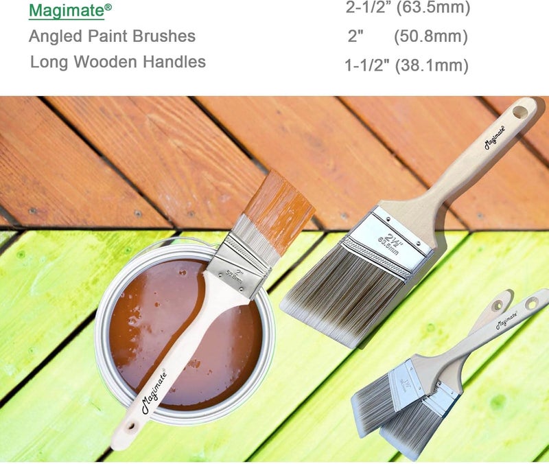 Magimate Wood Stain Brush Angle Sash Paint Brushes for Wall Trim Furniture Painting House Touch ups Assorted Lacquer Brushes 1 inch 1.5inch 2inch 2.5inch Flat Slant Brushes Variety Pack of 5 - Image 4