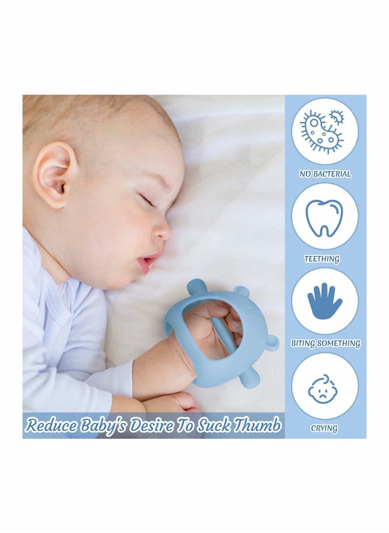 SYOSI - 3 Packs Bear Baby Teething Toy Silicone Teething Toys for Babies 3+ Months Anti Dropping Wrist Hand Teethers Baby Chew Toys for Sucking Needs (Blue, Caramel, Green) - Image 1