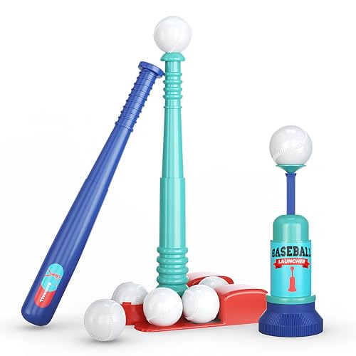 TOMLEON T Ball Stand for Kids and Toddlers 13 35 58 Baseball Set Includes 6 Large Balls an Adjustable Tball Batting Tee and a Pitching Machine Kids Bat and Ball TBall Sets for Kids - Image 1