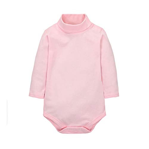 CuteOn Baby Boys Girls Solid Color Basic Turtleneck Cotton Bodysuit Jumpsuit Pink 18 Months - Image 1