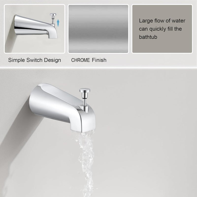 FROPO Tub Spout with Diverter, Slip On Bathtub Spout Fits 1/2'' Copper Tube(5/8'' Dia), Bathroom Tub Faucet with PTFE Tape & Hex Wrench, Chrome - Image 3