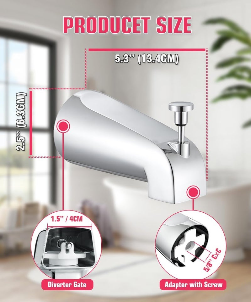 FROPO Tub Spout with Diverter, Slip On Bathtub Spout Fits 1/2'' Copper Tube(5/8'' Dia), Bathroom Tub Faucet with PTFE Tape & Hex Wrench, Chrome - Image 5