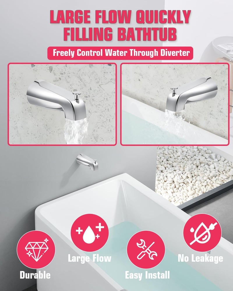 FROPO Tub Spout with Diverter, Slip On Bathtub Spout Fits 1/2'' Copper Tube(5/8'' Dia), Bathroom Tub Faucet with PTFE Tape & Hex Wrench, Chrome - Image 2