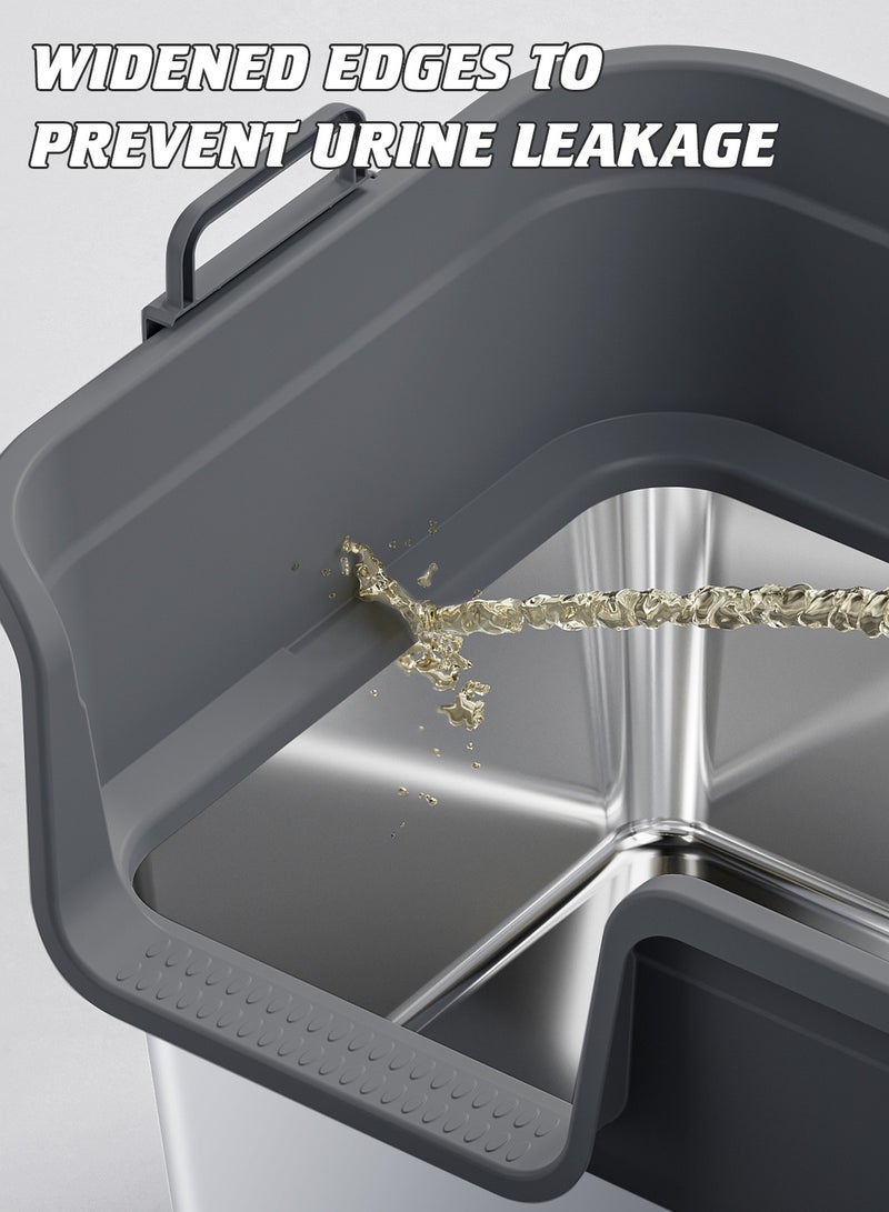 كيدل الفولاذ المقاوم للصدأ قطة القمامة صندوق القمامة المعدنية علبة مع جوانب الجدار العالية مكافحة التسرب برش-دليل - Image 4