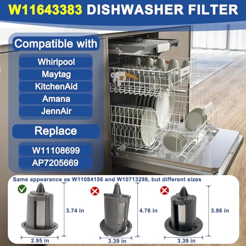 Ratiekc W11643383 Dishwasher Filter Compatible with Whirlpool Maytag KitchenAid MDB4949SKZ KDTM404KPS2 MDB4949SKB0 MDB9959SKZ0 MDB4949SDZ0. W11643383 Circulating Pump Filter Replace W11108699 AP7205669 - Image 3
